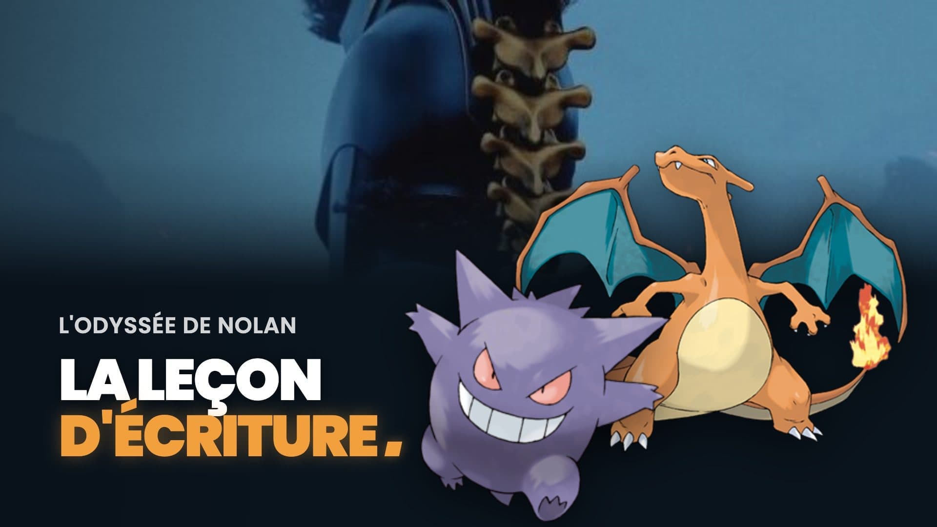 Montage d'Ectoplasma et Dracaufeu sur une scène brumeuse de L'Odyssée, avec le titre la leçon d'écriture