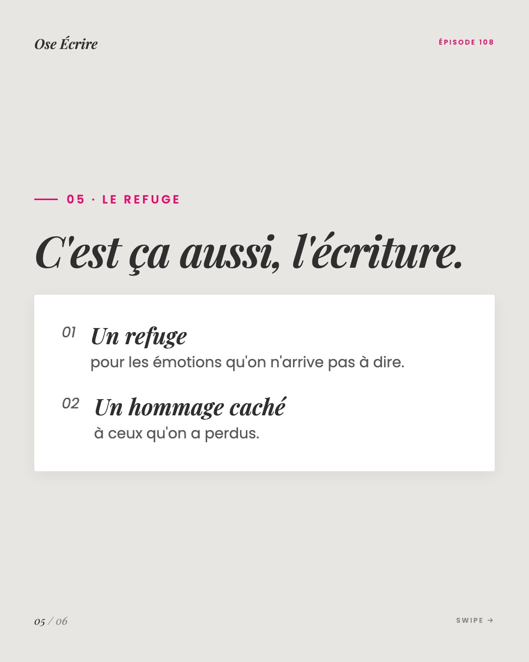 Slide 5 du carousel de l'épisode 108