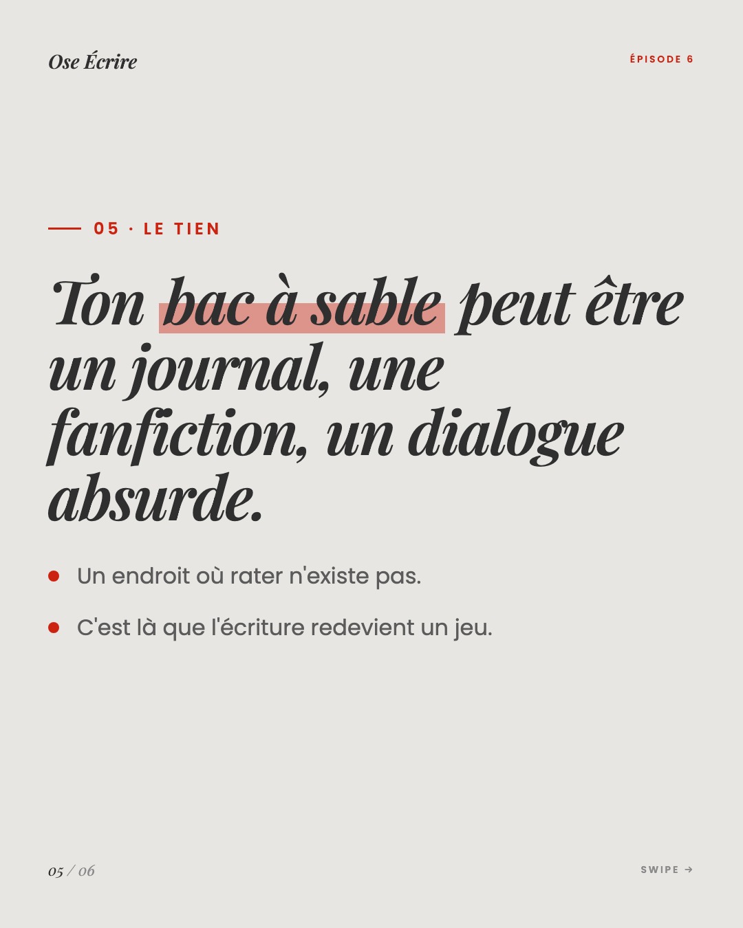 Slide 5 du carousel de l'épisode 6