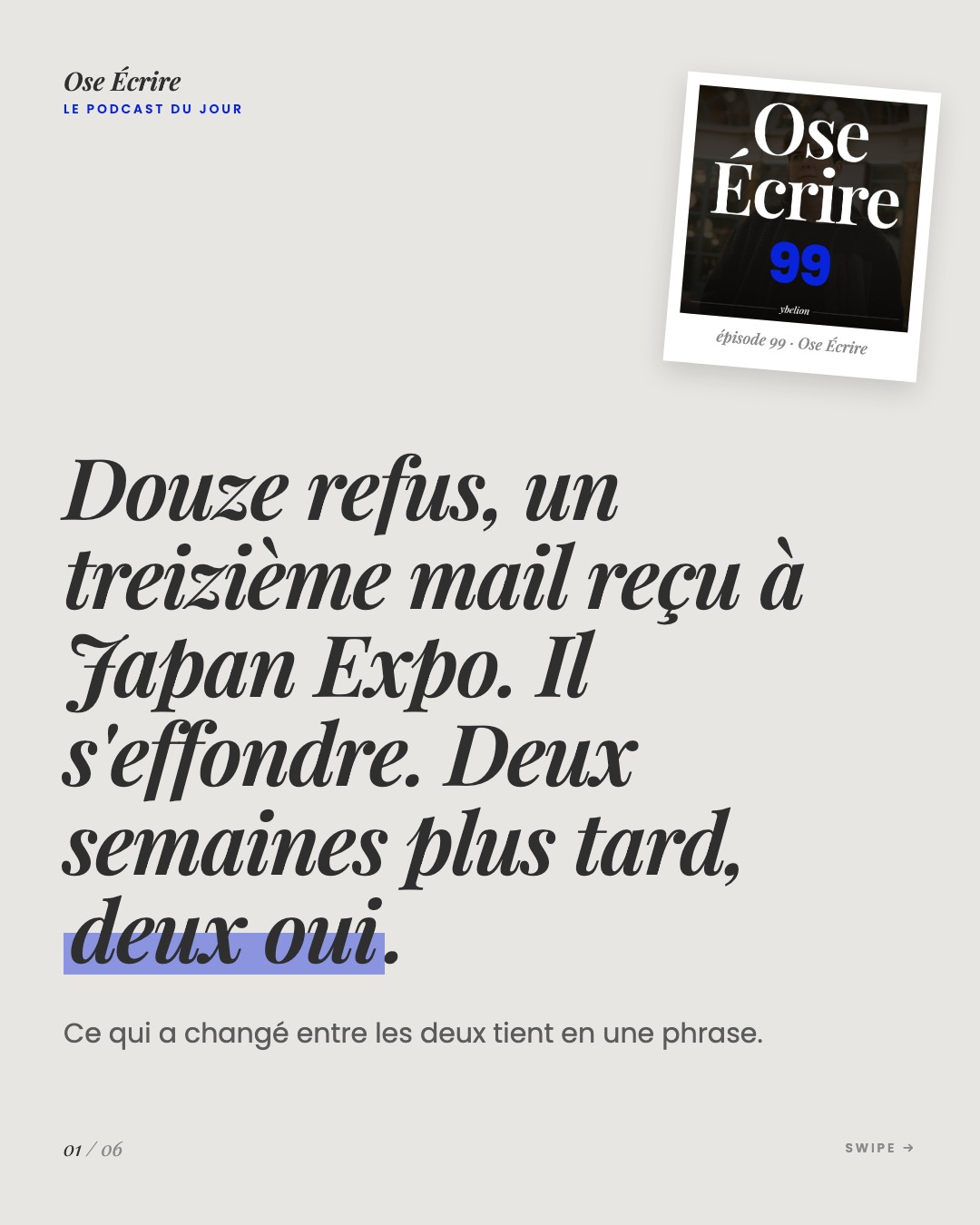 Slide 1 du carousel de l'épisode 99